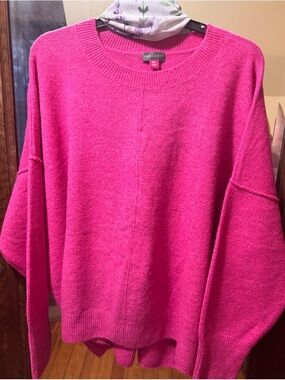 Vince Camuto Vibrant Pink Oversized Crew Neck Sweater